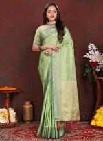 Katan Silk Pista Green Festival Wear Weaving Saree